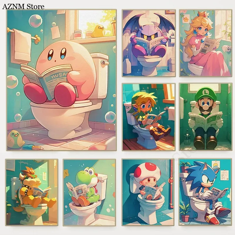Home Design Bathroom - Divertente bagno cartone animato videogioco poster