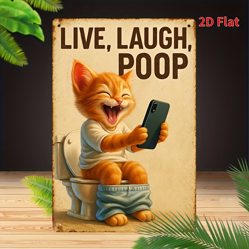 Home Design Bathroom - Funny Cat on Toilet Wall Art