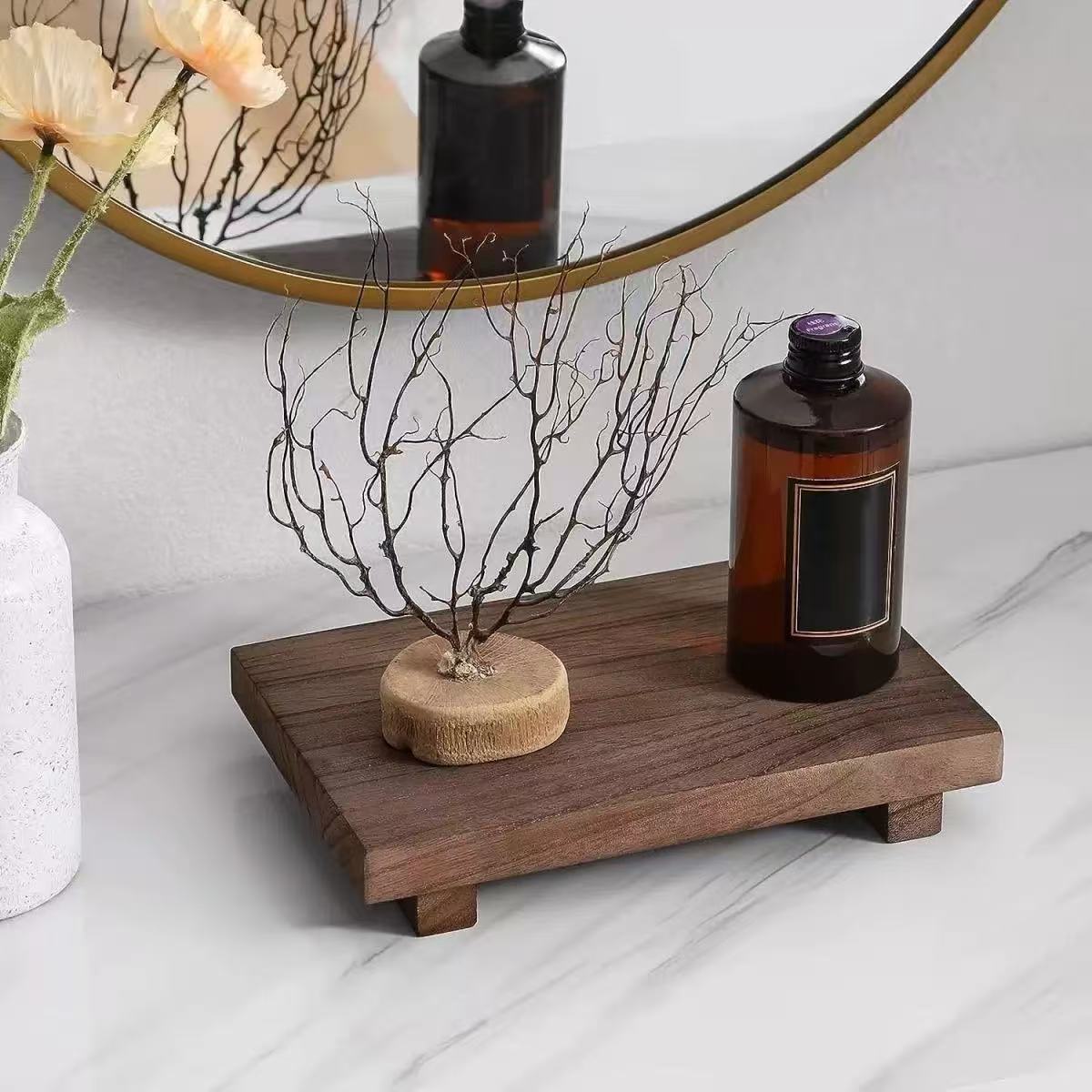 Zara Home Bathroom Tray - Vassoio Decorativo in Legno Vintage, Elegante